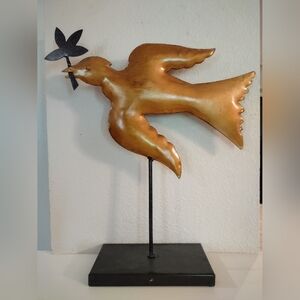 Metal Art LARGE Dove Of Peace with Olive Branch Statuette on Stand